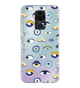 PrintiFy Xiaomi Redmi Note 9 ile Uyumlu 1mm Slim Fit Nazar Boncuğu 2 Baskılı Şeffaf  Kılıf