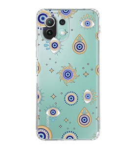 PrintiFy Xiaomi Mi 11 Lite ile Uyumlu Nazar Boncuğu 5 Baskılı Kamera Korumalı Şeffaf Silikon Kılıf