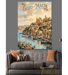 Malta Gozo Sahil Kasabası Manzarası Dekoratif Kanvas - Mdf Ahşap Tablo