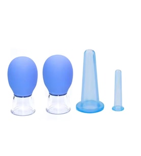 Mini Silikon Vakumlu Mika Yüz Masaj Kupası 4'lü Karışık Set Mavi Renk