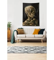 Siyah Sigara Tüttüren İskelet Leke Tutmaz Kadife Kumaş Duvar Örtüsü Duvar Halısı Tapestry (Bej-Kahve)