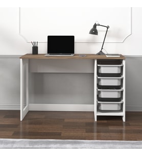 Hero Modern Çalışma Masası - 120 cm Beyaz/Antik Ceviz (Çok Renkli)