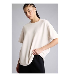 Defacto Oversıze Sporcu Modal Ekru Kadın T-Shirt D7127AX/ER218