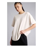 Defacto Oversıze Sporcu Modal Ekru Kadın T-Shirt D7127AX/ER218