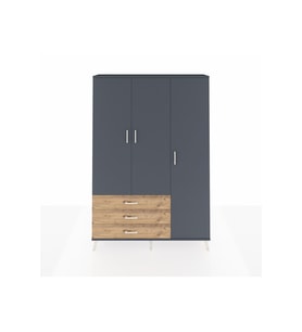 Arges Dolap 6 Raflı 3 Çekmeceli Tek Askılı 132x30x195 Antrasit-Antrasit/Çam