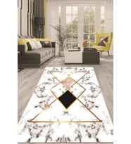 Dijital Kaymaz Taban Yıkanabilir Modern Renkli Salon Halısı Mutfak Halısı Yolluk ND-HT-637 (Beyaz)