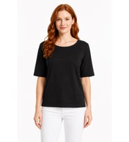 Kadın Siyah Yarım Kol Rahat Kesim T-Shirt
