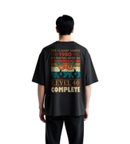 Erkek Oversize Oyun Temalı Baskılı Tişört Level Complete Retro Nostaljisi Rahat Kesim Günlük Modern