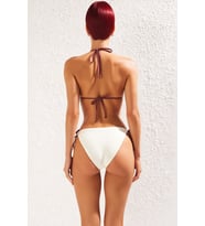 Kadın Bikini Takımı Üçgen Kap Balensiz Bağlamalı Normal Bel Düz Desen Örme Raşel Kolsuz Kuşgözü