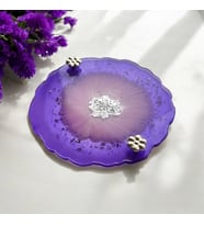 Epoksi Reçine Tepsi - Mor Gümüş Varaklı - Çap : 25 cm (Çok Renkli)