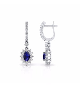 1,06 Karat Pırlantalı Safir Küpe (Altın-Beyaz)