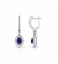 1,06 Karat Pırlantalı Safir Küpe (Altın-Beyaz)