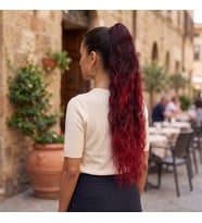 Tokalı Doğal Dalgalı Katlı Kesim At Kuyruğu - Siyah Kızıl Ombre