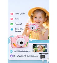 Pink Bunny Kids Kamera & Fotoğraf Makinesi Boyun Askılı Silikon Kılıflı