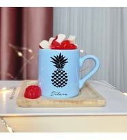Ananas Tasarımlı Kişiye Özel Mavi Türk Kahvesi Fincan