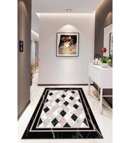 Pembe Geometrik Kaymaz Taban Makinede Yıkanabilir Halı RV141 - 100 x 160 cm