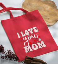 BK Gift Anneler Günü Tasarımlı Kırmızı Kumaş Bez Çanta, Baskılı Omuz Çantası, Alışveriş Çantası, Anneler Günü Hediyesi, Anneye Hediye-2