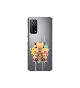Xiaomi Mi 10 T ile Uyumlu Splash Kapibara Tasarımlı Şeffaf Silikon Kılıf