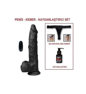 21 cm Belden Bağlamalı Titreşimli Gerçekçi Silikon Penis Set
