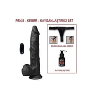 21 cm Belden Bağlamalı Titreşimli Gerçekçi Silikon Penis Set