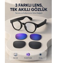 Mey İthalat® Siyah Akıllı Kamera Gözlüğü Fotoğraf Video Çekimli Yapay Zeka Destekli Bluetooth Çoklu Dil Çeviri 3 Lensli