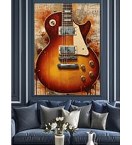 Elektrik Gitar Gövdesi Müzik Notaları Dekoratif Kanvas - Mdf Ahşap Tablo
