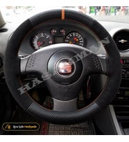 Seat Cordoba 6L Dikme Direksiyon Kılıfı Alcantara Süet Mat Karbon Taba Yüzük ve Dikiş Stella-Reference-Signo-Tuşsuz 2002-2009