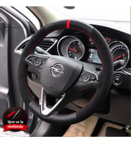 Opel Mokka B Dikme Direksiyon Kılıfı Alcantara Süet Mat Karbon Kırmızı Yüzük ve Dikiş 2020-2024