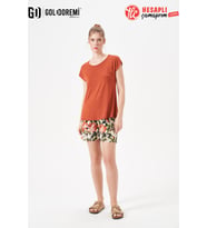 Gd Goldoremi 29156 Premium Kadın Açık Yaka Yazlık Kısa Kollu Şortlu Pijama Takım
