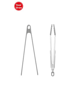 2'li Set Füme Isıya Dayanıklı Silikon Kızartma Maşası Ve Metal Silikon Uçlu Kızartma Servis Maşası