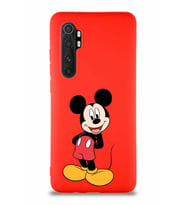 Xiaomi Mi Note 10 Lite Soft Premier Kapak Mickey Mouse-B Tasarımlı Silikon Kılıf - Kırmızı (Şeffaf)