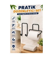 Yapışkanlı Rulo Kağıt Tutucu ve Çift Kancalı Havlu Askılığı – Siyah 2 Parça Set