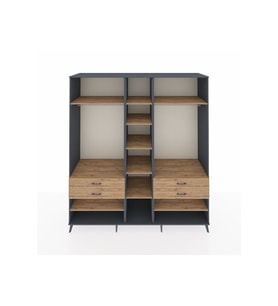 Kronos Dolap 11 Raflı 4 Çekmeceli 2 Askılı 220x59x243 Antrasit-Çam/Çam