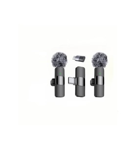 Kablosuz Tüylü Siyah Yaka Mikrofonu Type-C ve Apple Uyumlu Bluetooth 5.0 2’li Set
