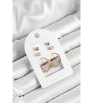 Pirinç Zirkon Taş Ve Halka Figürlü Gold Renk 3'lü Çift Kadın Küpe Set 5 - HPSBYI4979-5