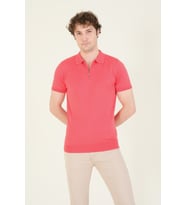Giyim Dünyası Erkek Yarım Fermuarlı Polo Yaka Merserize T-Shirt Mercan