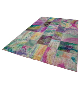 Çok Renkli El Dokuma Salon Halısı Soyut Patchwork Desenli Bohem Stil Oturma Odası Dekorasyonu