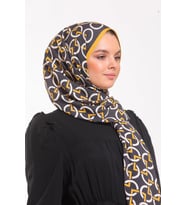 Geometrik Desen Modal Seri Şal Eşarp Askısı ile Birlikte 75x200 cm Sarı Siyah-75