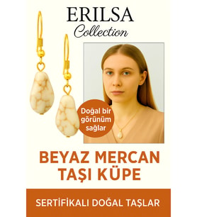 Sertifikalı Altın Renkli Beyaz Mercan Taşı Küpe – Saflık, Huzur ve Zarif Enerji Taşı (Çok Renkli)