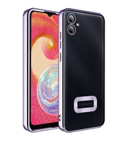 Samsung Galaxy A05 Kılıf Logo Yeri Açık Kamera Lens Korumalı Renkli Kenarlı Şeffaf Silikon (Lila)