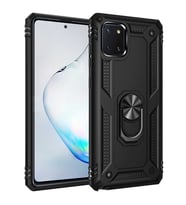 Samsung Galaxy A81 Uyumlu Kılıf Standlı Manyetik Yüzüklü Military Magnetic Ring Polycarbonate and TPU Case (Siyah)