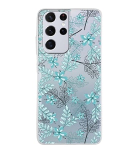 Samsung Galaxy S21 Ultra Kapak Floral Su Yeşili Tasarımlı Şeffaf Silikon Kılıf