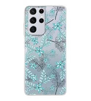 Samsung Galaxy S21 Ultra Kapak Floral Su Yeşili Tasarımlı Şeffaf Silikon Kılıf