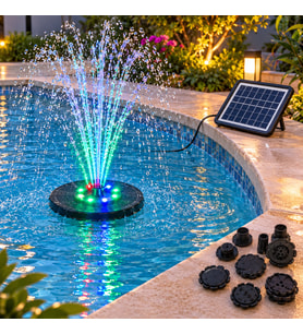 Güneş Enerjili RGB LED Işıklı Havuz Fıskiyesi - Solar Panelli Yüzer Fıskiye Çoklu Püskürtme Başlıklı Gölet Süs Fıskiyesi & Kuş Banyosu