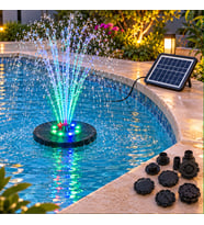 Güneş Enerjili RGB LED Işıklı Havuz Fıskiyesi - Solar Panelli Yüzer Fıskiye Çoklu Püskürtme Başlıklı Gölet Süs Fıskiyesi & Kuş Banyosu