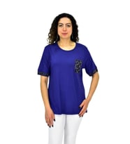 Kadın Kısa Kol Taşlı Bluz BGL-ST04709 (Lacivert)