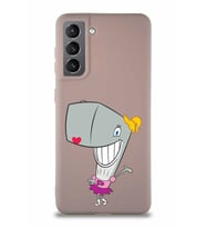 Samsung Galaxy S21 Soft Premier Kapak Pearl Yengeç Tasarımlı Silikon Kılıf - Pudra (Şeffaf)