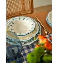 MAISON Mabel Desenli%100 Stoneware Yemek Takımı, Mavi, 6 Kişilik (6 Adet Yemek Tabağı: 21.5 cm / 6 Adet Pasta Tabağı: 20.5 cm / 6 Adet Çorba Kasesi: 15.5 cm / 6 Adet Servis Tabağı: 25.5 cm)