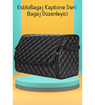 EstiloBagaj Kapitone Deri Oto Bagaj Düzenleyici Siyah Beyaz (Çok Renkli)
