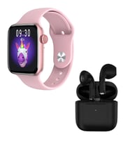 HW22 Plus Pembe Akıllı Saat Pro 5 Siyah Bluetooth Kulaklık